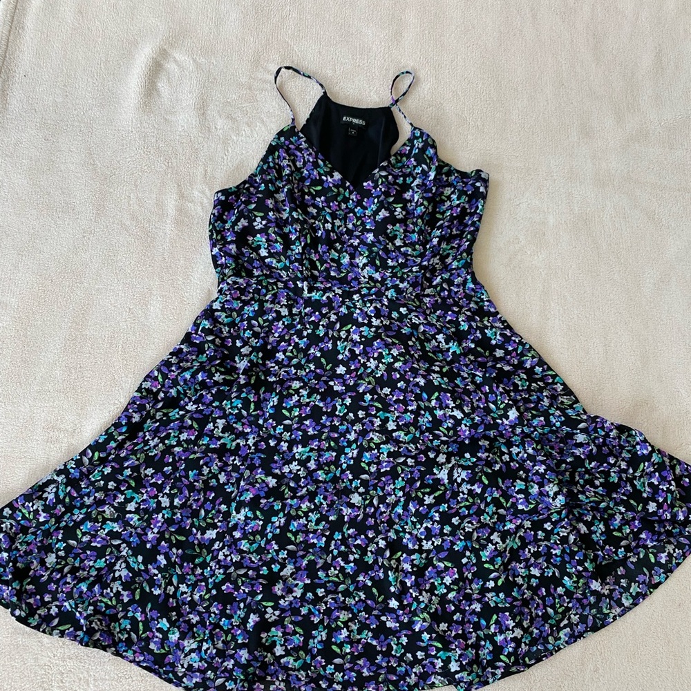 Express Floral Black and Purple Dress